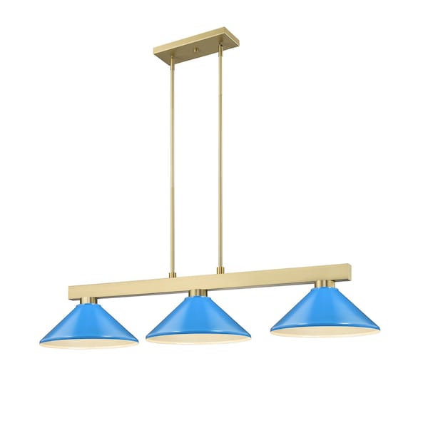 Z-Lite Cobalt Billiard, 3-Light, 14.25 In.W x 49.75 In.L x 10 In.H, Modern Gold/Electric Blue 152MGLD-MEB - main